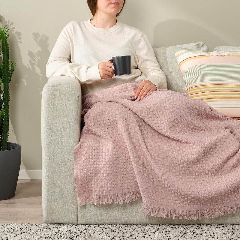 JENIFO HORNMAL Throw 130x170 cm 51x67 Pink Soft Cotton Blanket Cozy Throw for Living Room Sofa or Bedroom - Image 4