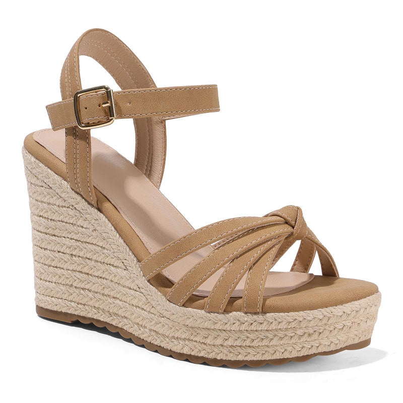 mikarka Sandals for Women 2026: Comfortable Wedge Platform Sandals Women - Braided Espadrilles for Women Ankle Strap Open Toe Wedges Heels Beach Sandals Summer Shoes Brown, US Size 7 - Image 1