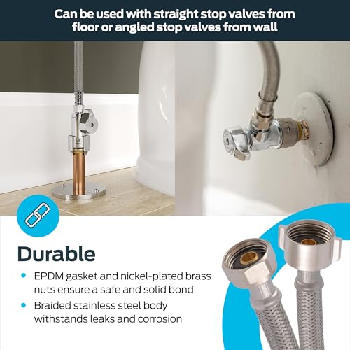 Eastman 12 Inch Flexible Toilet Connector, 7/8 Inch Ballcock x 1/2 Inch FIP, Stainless Steel Braided Supply Line, 48084 - Image 5