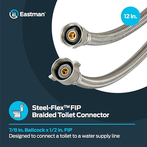 Eastman 12 Inch Flexible Toilet Connector, 7/8 Inch Ballcock x 1/2 Inch FIP, Stainless Steel Braided Supply Line, 48084 - Image 2