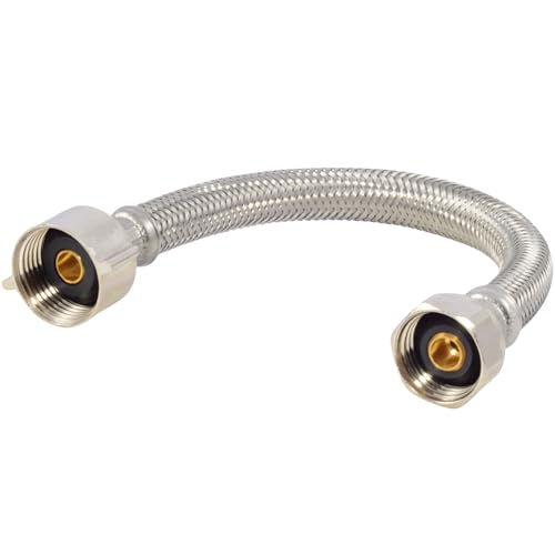 Eastman 12 Inch Flexible Toilet Connector, 7/8 Inch Ballcock x 1/2 Inch FIP, Stainless Steel Braided Supply Line, 48084 - Image 1