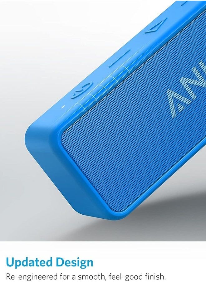 Soundcore 2 12W Portable Wireless Bluetooth Speaker: Better Bass, 24-Hour Playtime, 66ft Bluetooth Range, IPX7 Water Resistance & Built-in Mic, Dual-Driver Speaker for Beach, Travel, Party- Blue