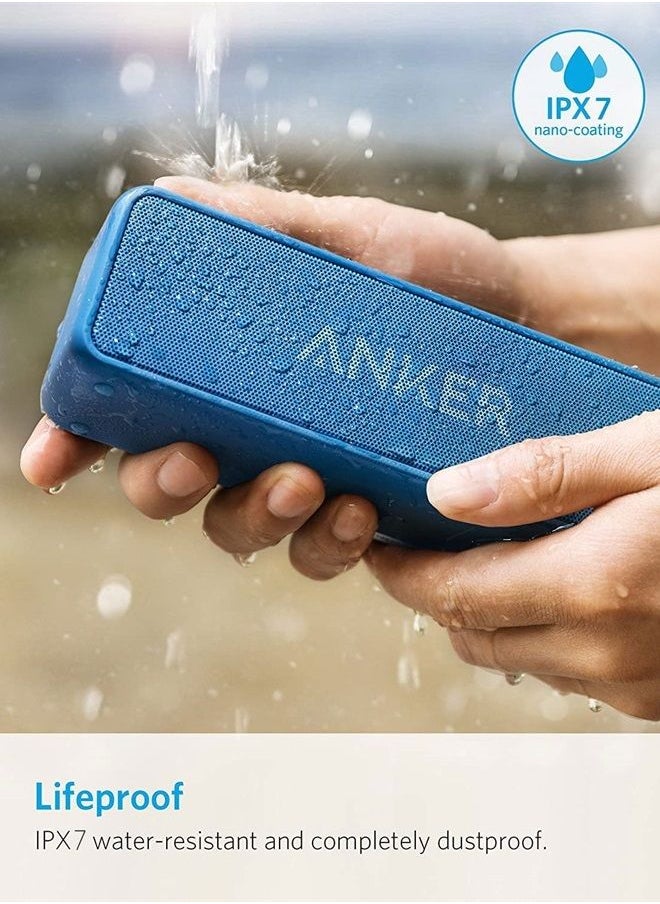Soundcore 2 12W Portable Wireless Bluetooth Speaker: Better Bass, 24-Hour Playtime, 66ft Bluetooth Range, IPX7 Water Resistance & Built-in Mic, Dual-Driver Speaker for Beach, Travel, Party- Blue