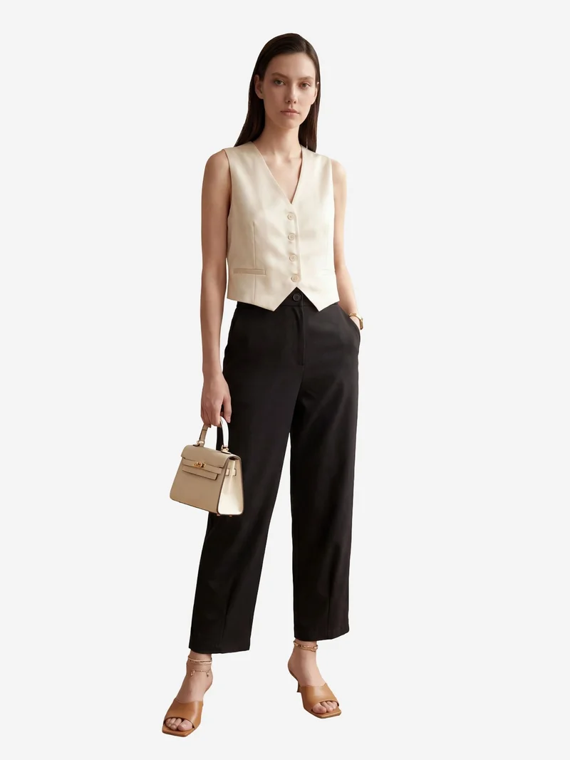 MY FASHION High Waist Straight Leg Pants with Pockets