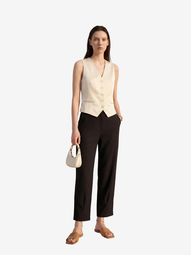 MY FASHION Black MY FASHION High Waist Straight Leg Pants with Pockets for Women | Best Price UAE