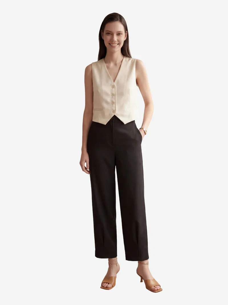 MY FASHION Black MY FASHION High Waist Straight Leg Pants with Pockets for Women | Best Price UAE