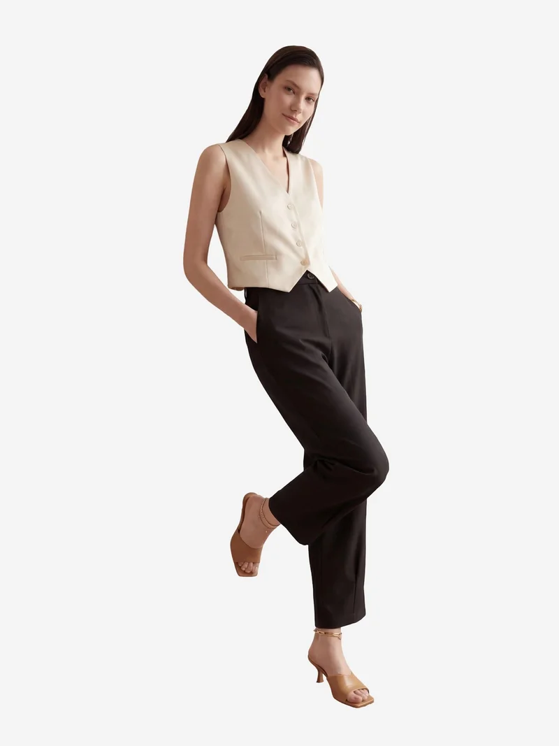 MY FASHION Black MY FASHION High Waist Straight Leg Pants with Pockets for Women | Best Price UAE