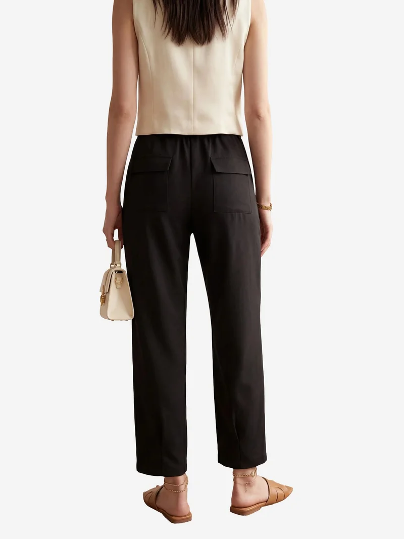 MY FASHION Black MY FASHION High Waist Straight Leg Pants with Pockets for Women | Best Price UAE