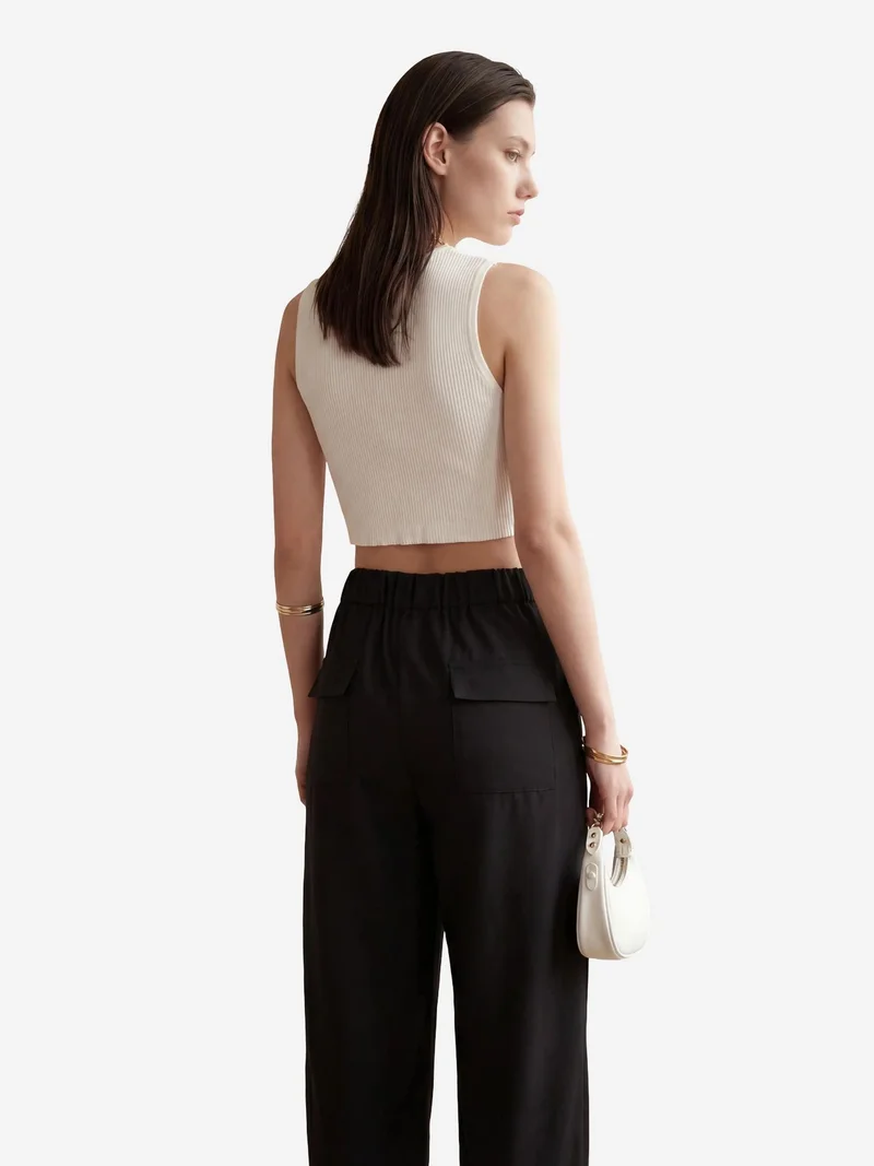 MY FASHION Black MY FASHION High Waist Straight Leg Pants with Pockets for Women | Best Price UAE