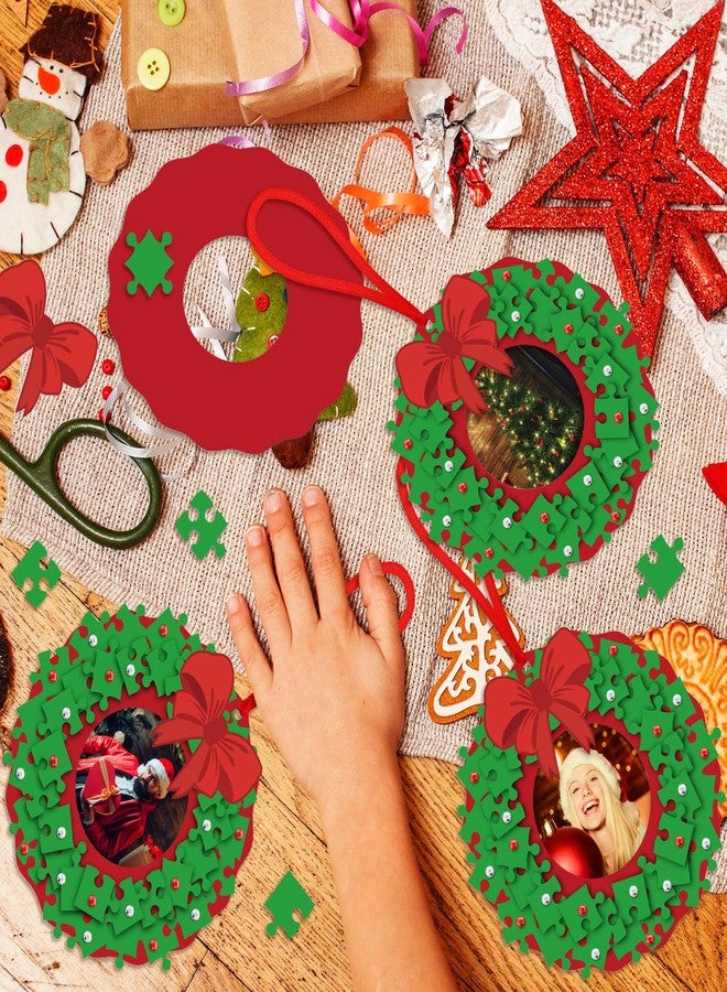 Poen 24 Set Christmas Wreath Crafts for Kids Puzzle Piece Wreath Craft Kits Picture Frame Ornament Xmas Holiday Hanging Ornament Kits DIY Party Decoration Fun Home Activities - Image 3