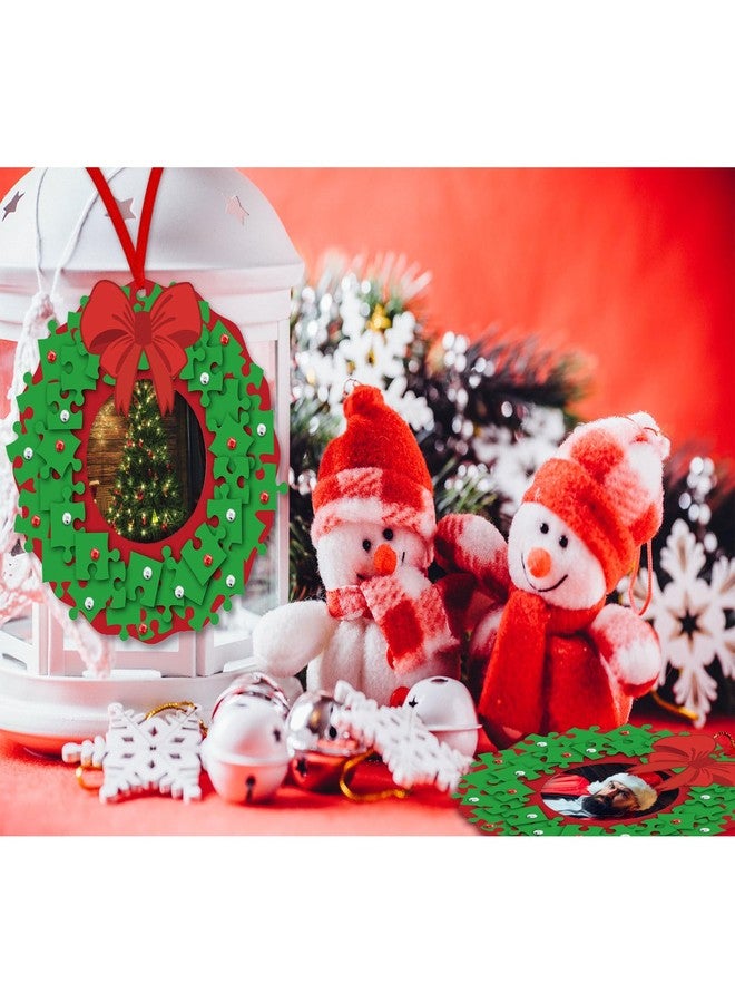 Poen 24 Set Christmas Wreath Crafts for Kids Puzzle Piece Wreath Craft Kits Picture Frame Ornament Xmas Holiday Hanging Ornament Kits DIY Party Decoration Fun Home Activities - Image 4