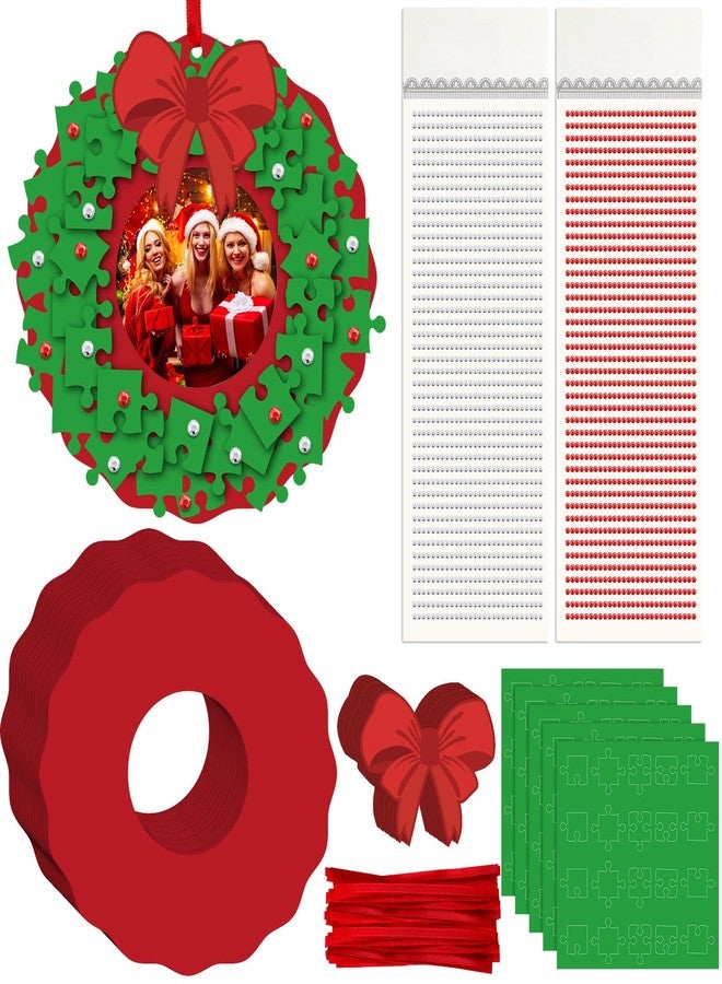 Poen 24 Set Christmas Wreath Crafts for Kids Puzzle Piece Wreath Craft Kits Picture Frame Ornament Xmas Holiday Hanging Ornament Kits DIY Party Decoration Fun Home Activities - Image 1