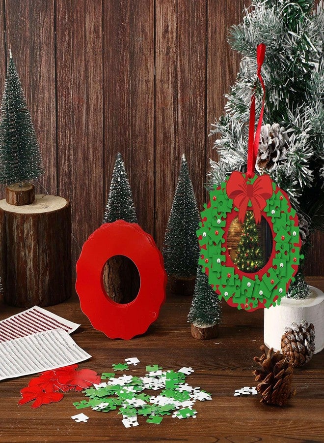 Poen 24 Set Christmas Wreath Crafts for Kids Puzzle Piece Wreath Craft Kits Picture Frame Ornament Xmas Holiday Hanging Ornament Kits DIY Party Decoration Fun Home Activities - Image 5