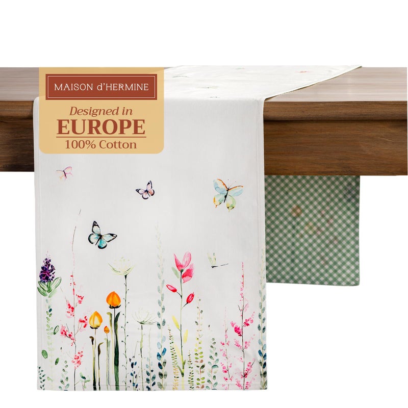Maison d' Hermine Maison dHermine Table Runner 100 Cotton Double Layer Table Runners 108 inches Long Decorative for Home Kitchen Dining Party Wedding Bridal Shower Spring Summer Botanical Fresh 1450 x 108