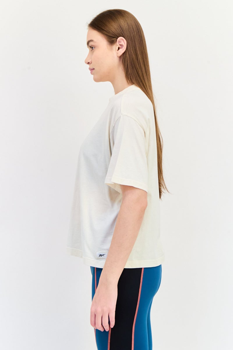 Reebok Women Sportswear Fit Short Sleeve Outdoor T-Shirt, Cream  - Image 3