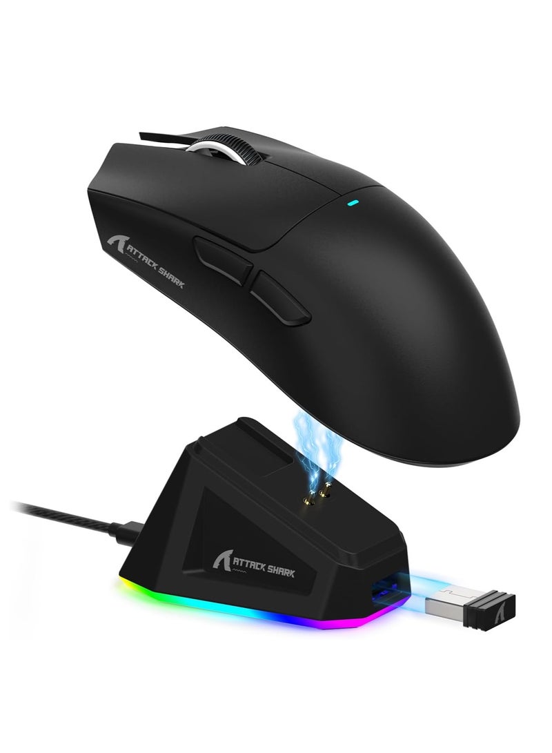 Attack Shark Shark Attack X11 Wireless Tri-Mode Gaming Mouse with Magnetic Charging Base Lightweight Anti-Slip Mouse PixArt PAW3311 Sensor 22K DPI BT/2.4GHz/Wired for PC/Mac Black - Image 1