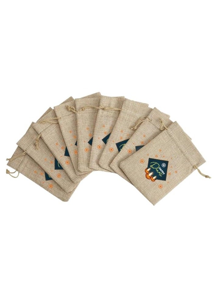 أكياس هدايا ديوالي - مجموعة مكونة من 12 كيس من الجوت - احتفل بعيد الأضواء مع هدايا صديقة للبيئة - Image 3
