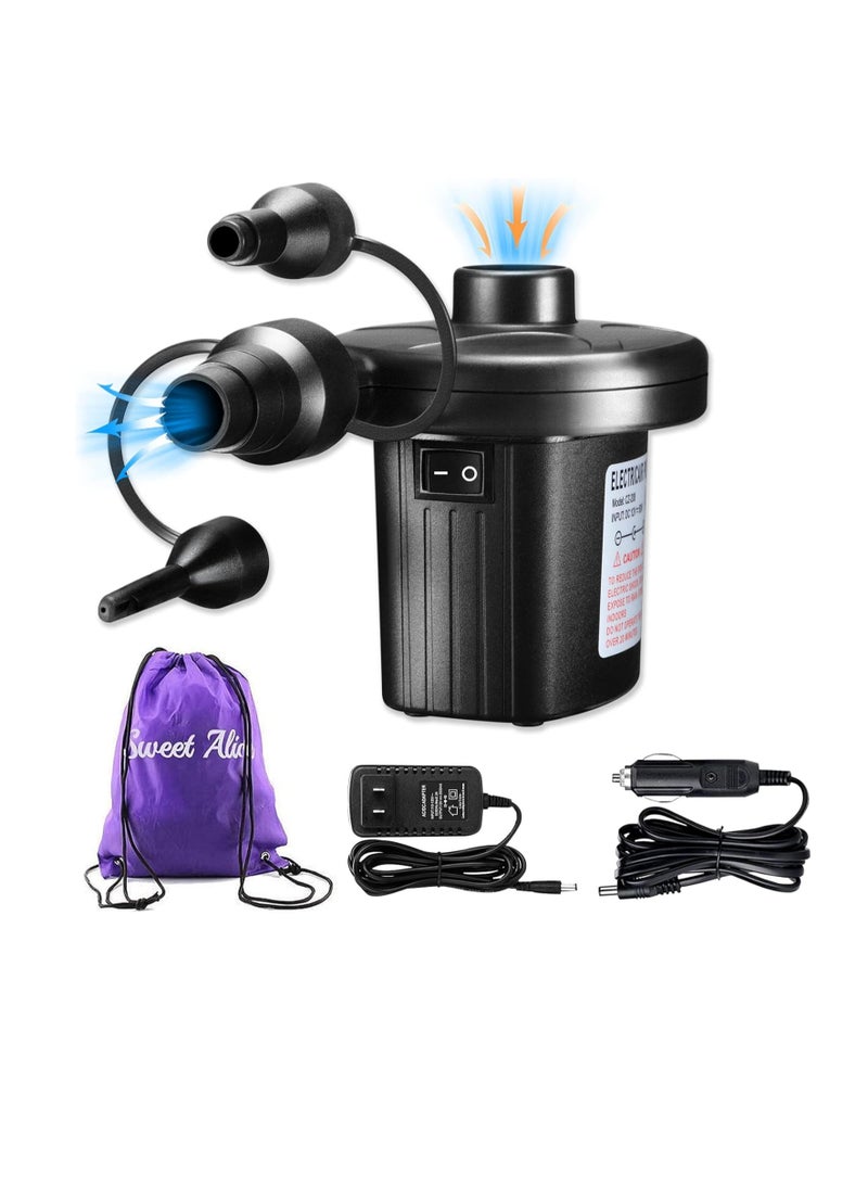 Sweet Alice Electric Air Pump, 110V AC/12V DC Portable Air Mattress Two-Way Universal Inflator Pump for Inflatables Pool, Airbeds, etc with 3 Nozzles and 1 Storage Bag  - Image 1