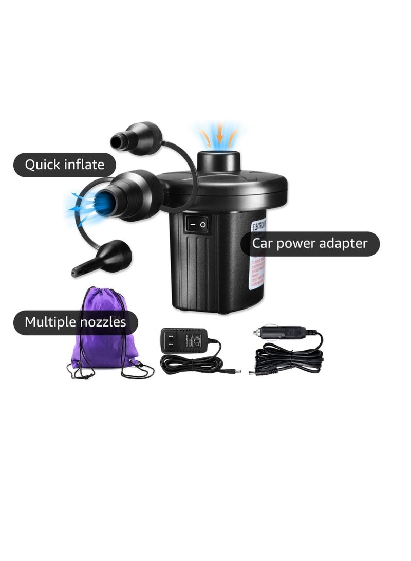 Sweet Alice Electric Air Pump, 110V AC/12V DC Portable Air Mattress Two-Way Universal Inflator Pump for Inflatables Pool, Airbeds, etc with 3 Nozzles and 1 Storage Bag  - Image 4
