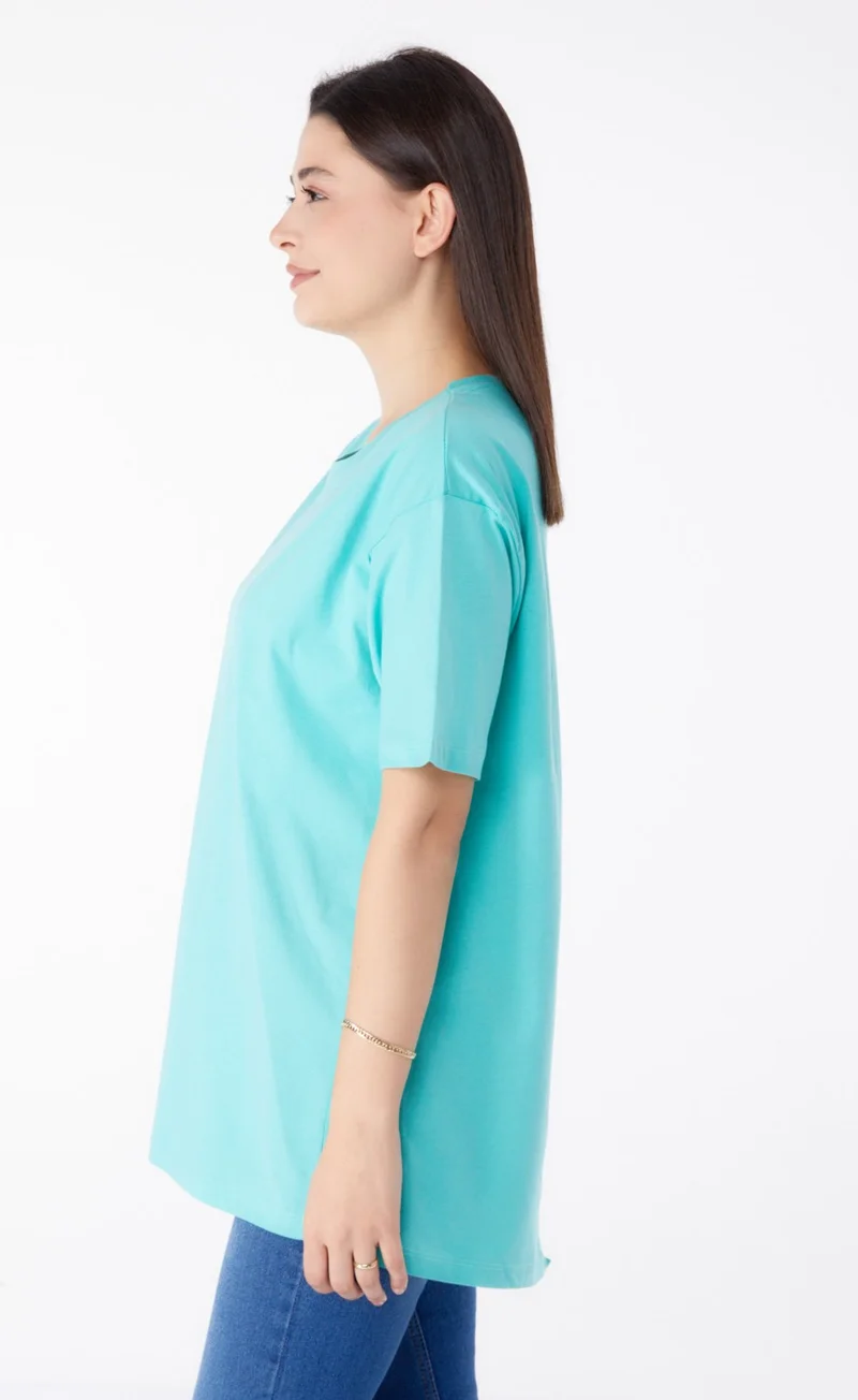Tofisa Plain Crew Neck Women's Green Short Sleeve T-Shirt - 25398