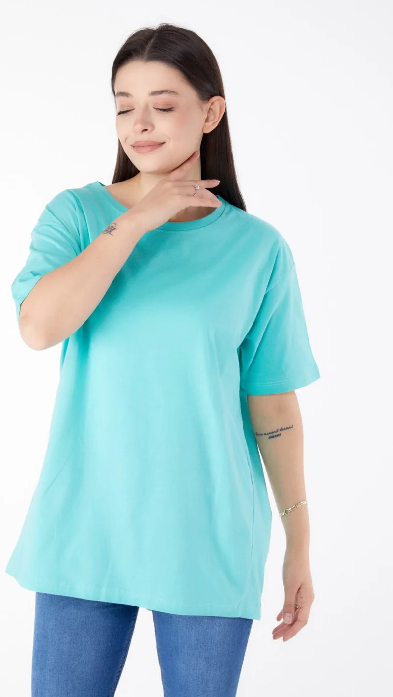 Tofisa Plain Crew Neck Women's Green Short Sleeve T-Shirt - 25398