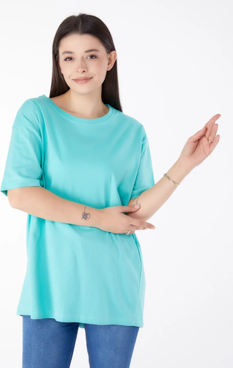 Tofisa Plain Crew Neck Women's Green Short Sleeve T-Shirt - 25398