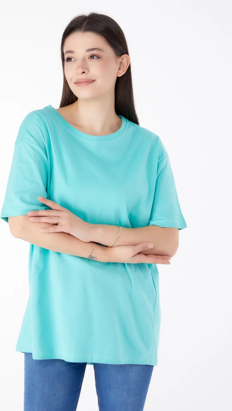 Tofisa Plain Crew Neck Women's Green Short Sleeve T-Shirt - 25398