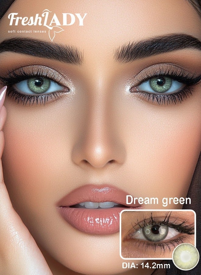Freshlady Dream Green Colored Contact Lenses 14.20mm Yearly – Natural Green Eye Look, Soft Comfortable Contacts for Daily Wear, Makeup & Party - Image 3