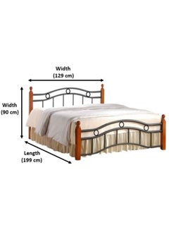 AL WADI FURNITURE AWF AL WADI FURNITURE Wooden Steel Double Bed Oak Brown with Wooden Posts, Metal Slat Base and Multiple Center Supports - 129 x 199cm  - Image 2