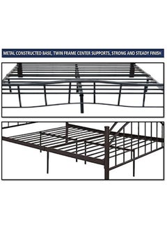 AL WADI FURNITURE AWF AL WADI FURNITURE Wooden Steel Double Bed Oak Brown with Wooden Posts, Metal Slat Base and Multiple Center Supports - 129 x 199cm  - Image 3