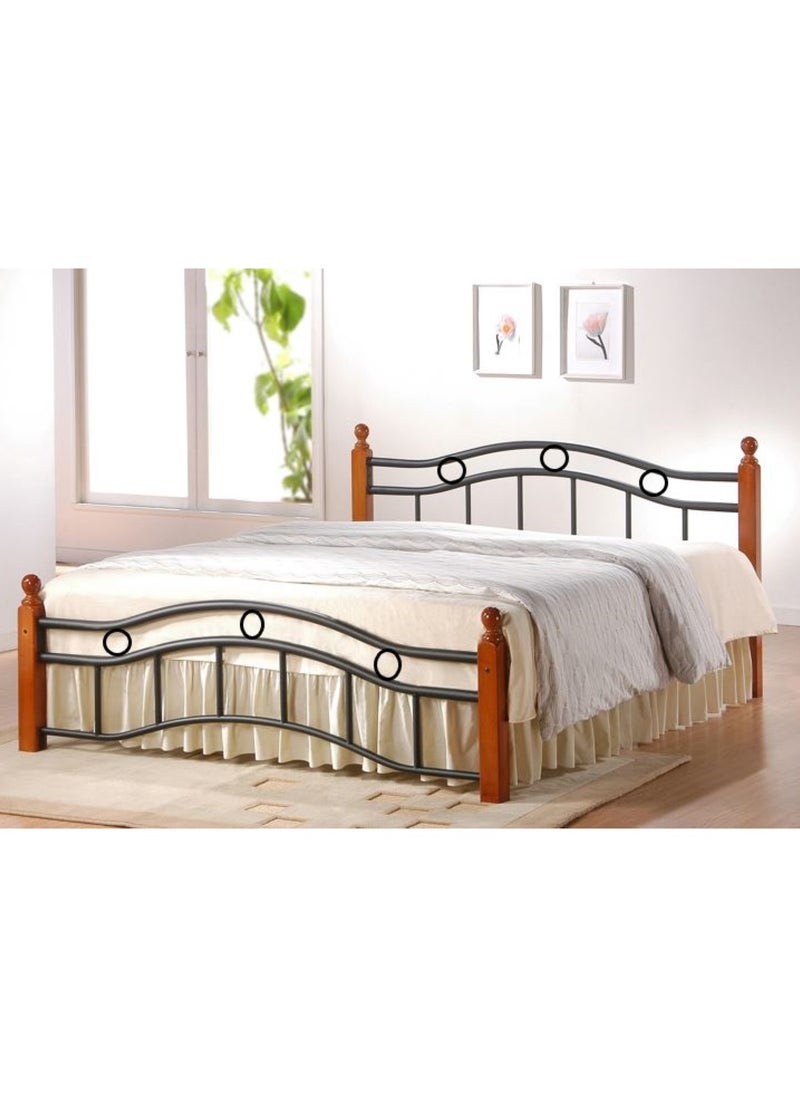AL WADI FURNITURE AWF AL WADI FURNITURE Wooden Steel Double Bed Oak Brown with Wooden Posts, Metal Slat Base and Multiple Center Supports - 129 x 199cm  - Image 5