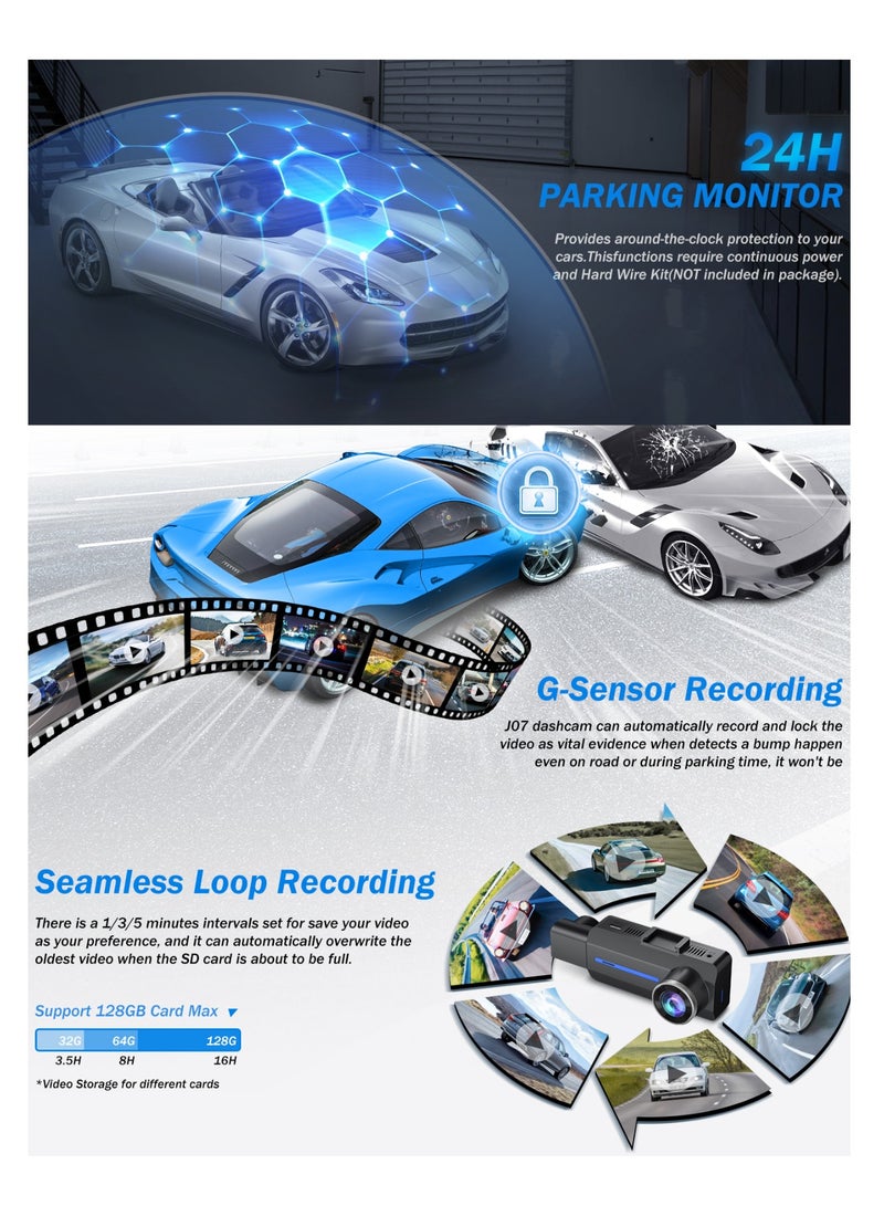 Dash Cam Front and Rear, 2.5K+1440P Triple Car Camera with , 3 Channel Dash Camera for Cars, 64GB Card,G-Sensor, 3.16” IPS Screen, 24Hr Parking, 170°Wide Angle, Loop Recording, IR Night Vision - Image 5