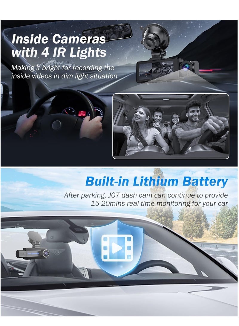 Dash Cam Front and Rear, 2.5K+1440P Triple Car Camera with , 3 Channel Dash Camera for Cars, 64GB Card,G-Sensor, 3.16” IPS Screen, 24Hr Parking, 170°Wide Angle, Loop Recording, IR Night Vision - Image 4