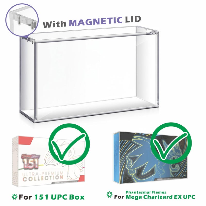 ZZHOB 1 PC Acrylic Display Case with Magnetic Lid for Mega Charizard EX UPC Box / Scarlet & Violet 151 UPC Pack of 1 Acrylic Storage Box 5MM Thick Protective Dustproof Display Case - Image 2