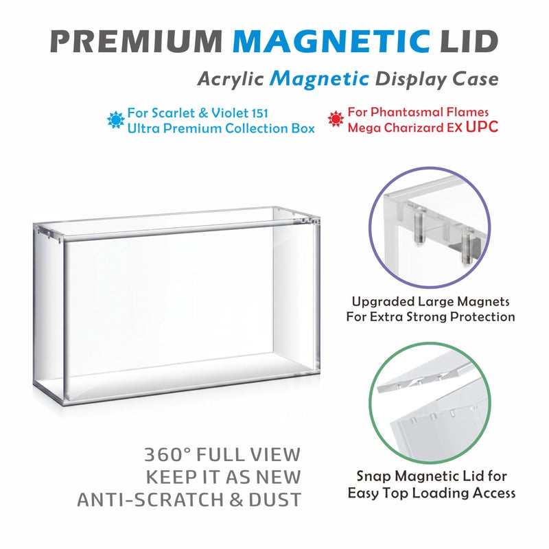 ZZHOB 1 PC Acrylic Display Case with Magnetic Lid for Mega Charizard EX UPC Box / Scarlet & Violet 151 UPC Pack of 1 Acrylic Storage Box 5MM Thick Protective Dustproof Display Case - Image 4