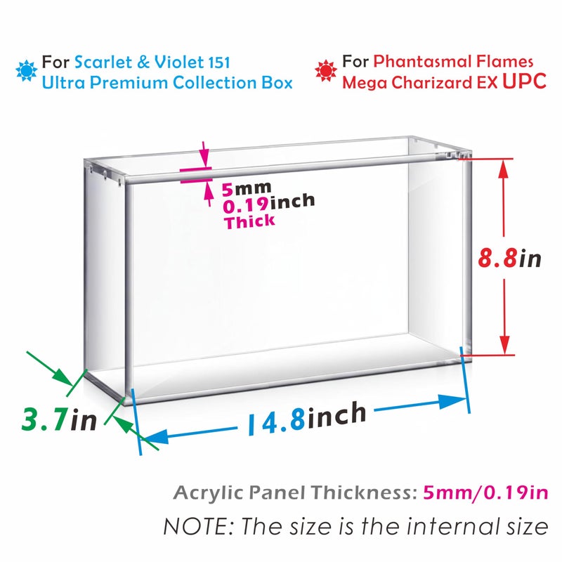ZZHOB 1 PC Acrylic Display Case with Magnetic Lid for Mega Charizard EX UPC Box / Scarlet & Violet 151 UPC Pack of 1 Acrylic Storage Box 5MM Thick Protective Dustproof Display Case - Image 3
