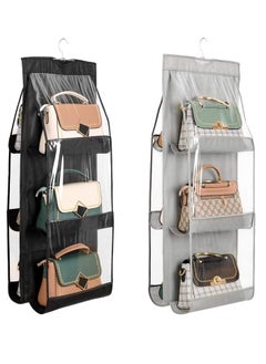Excefore Hanging Handbag Organizer, 2 Pcs * 6 Pockets, Washable Clear Purse Storage Organizer, Dust Proof Purse Organizer Closet, Hanging Handbag Organizer, for Women Handbags Purse (Black&Gray)  - Image 1