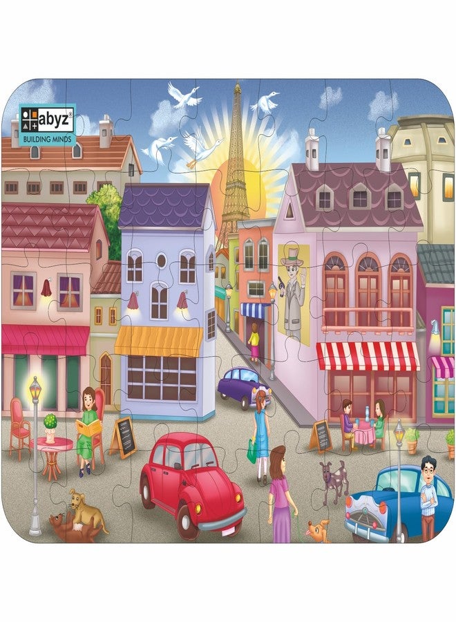 ABYZ Wooden Jigsaw Puzzle – City with Eiffel Tower Playset for Fun Educational & Little Explorers, 35-Pieces & Pack of 5 Multicolor | Birthday Gift for (4-6 Years) Age Kids. - Image 1