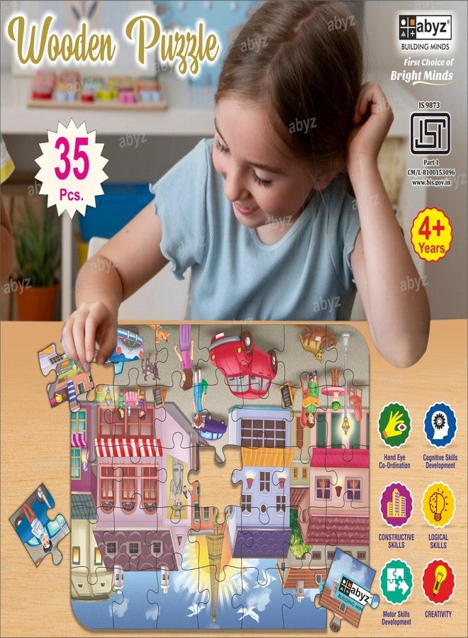 ABYZ Wooden Jigsaw Puzzle – City with Eiffel Tower Playset for Fun Educational & Little Explorers, 35-Pieces & Pack of 5 Multicolor | Birthday Gift for (4-6 Years) Age Kids. - Image 4
