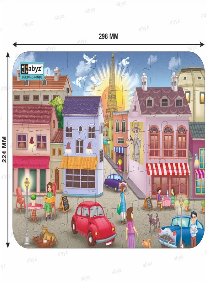 ABYZ Wooden Jigsaw Puzzle – City with Eiffel Tower Playset for Fun Educational & Little Explorers, 35-Pieces & Pack of 5 Multicolor | Birthday Gift for (4-6 Years) Age Kids. - Image 2