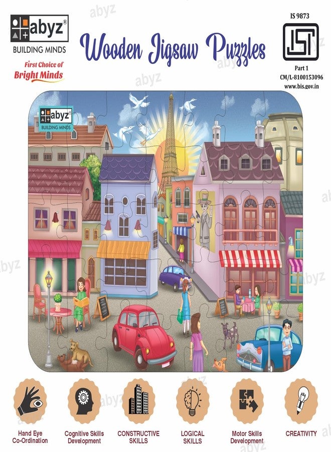 ABYZ Wooden Jigsaw Puzzle – City with Eiffel Tower Playset for Fun Educational & Little Explorers, 35-Pieces & Pack of 5 Multicolor | Birthday Gift for (4-6 Years) Age Kids. - Image 3