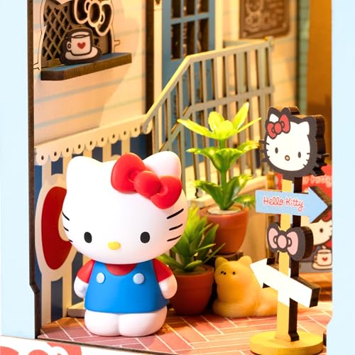 Hands Craft DIY Miniature Kit Book Nook - Hello Kitty Town Square | Whimsical Miniature Scene | Intricate Design, Adorable Charm | LED Lights | Bookshelf Decor | Gift for Hello Kitty Fans - Image 4