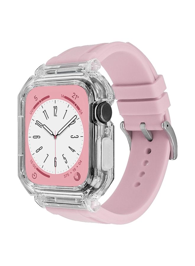 HuHa Protective Cover Crystal Clear Polycarbonate Case Silicone Watch Band For Apple Watch Series 9&8&7 41mm / SE 3&SE 2&6&SE&5&4 40mm / 3&2&1 38mm(Pink)