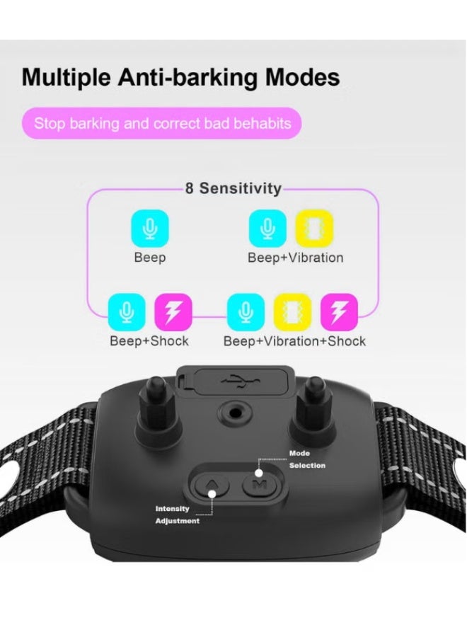 Dog Bark Collar, Rechargeable Anti Bark Dog Collar with 8 Adjustable Sensitivity, Beep Vibration Training Collar for Large Medium Small Dogs, IP67 Waterproof Auto Protection Mode (Black) - Image 5