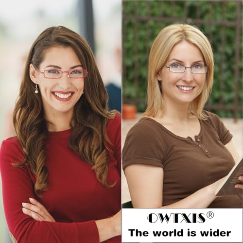 OWTXIS 2 Pack Blue Light Blocking Reading Glasses - Slim Pocket Readers with Pen Clip Case Mini Lightweight Readers (Red, Gunmetal, +1.50) - Image 3