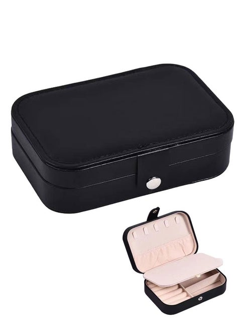 PU Leather Small Jewelry Box Necklace Ring Storage Organizer Mini Jewelry Case Double Layer Travel Portable Jewelry Organizer for Women Girls Gift Black