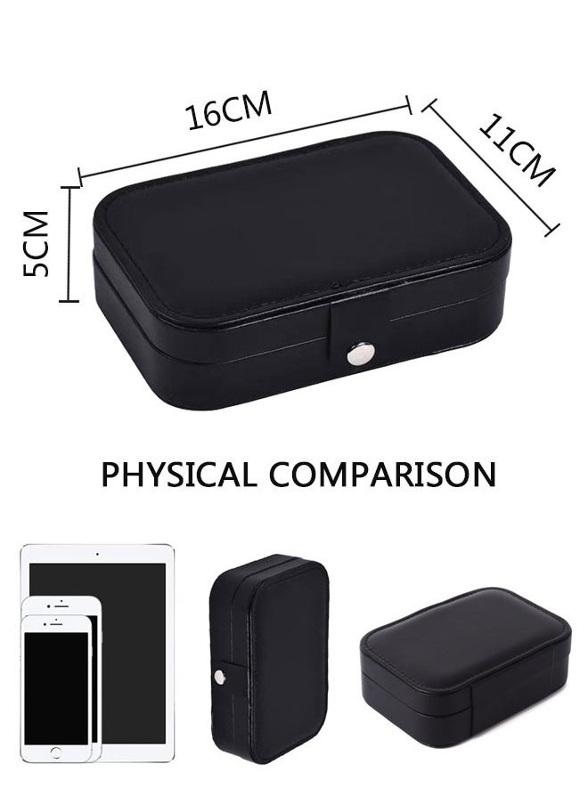 HAWAWA PU Leather Small Jewelry Box Necklace Ring Storage Organizer Mini Jewelry Case Double Layer Travel Portable Jewelry Organizer for Women Girls Gift Black  - Image 2