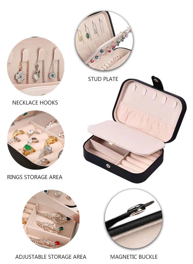 HAWAWA PU Leather Small Jewelry Box Necklace Ring Storage Organizer Mini Jewelry Case Double Layer Travel Portable Jewelry Organizer for Women Girls Gift Black  - Image 3
