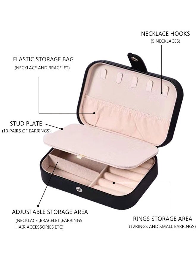 HAWAWA PU Leather Small Jewelry Box Necklace Ring Storage Organizer Mini Jewelry Case Double Layer Travel Portable Jewelry Organizer for Women Girls Gift Black  - Image 4