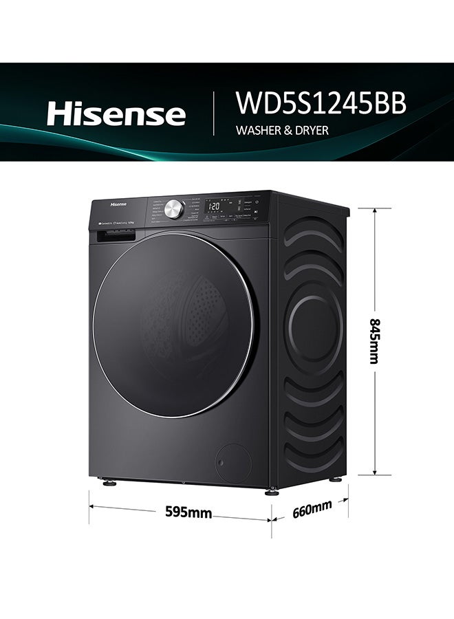 Hisense Full Automatic Washing Machine, Front Loading, 12 Kg, Dryer 8 Kg, Digital Display, Inverter, Black, WD5S1245BB WD5S1245BB Black - Image 2